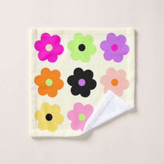 Farbenfrohe Retro Daisies BOHO Chic Minimalistisch Badhandtuch Set (Waschlappen)