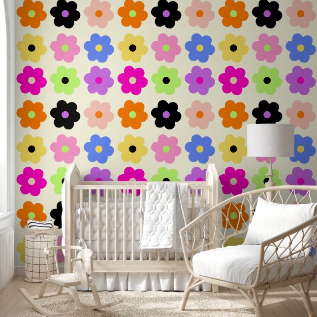 Farbenfrohe Retro Daisies Minimalistisch BOHO Chic Tapete (Kinder)