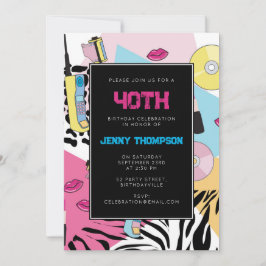 Farbenfrohe Retro der 1990er Jahre - Geburtstagspa Einladung
