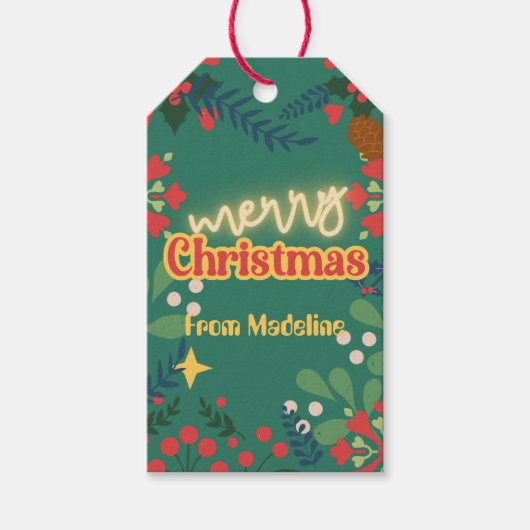 Farbenfrohe Retro der modernen Weihnachtszeit-Part Geschenkanhänger (Vorderseite)