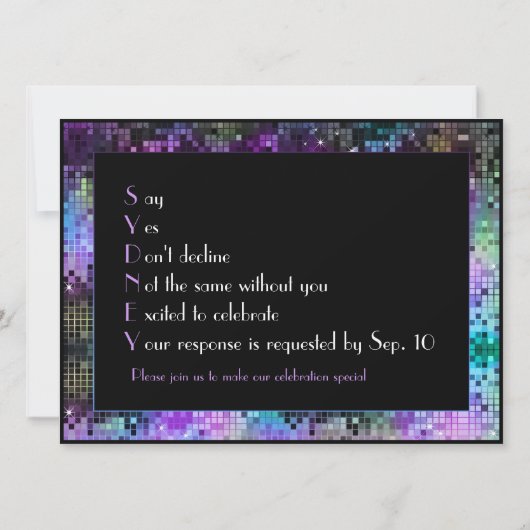 Farbenfrohe Retro Disco Glitzer Geometrisches Must Einladung (Rückseite)