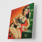 Farbenfrohe Retro Femme Fatale Wall Clock Quadratische Wanduhr (Winkel)
