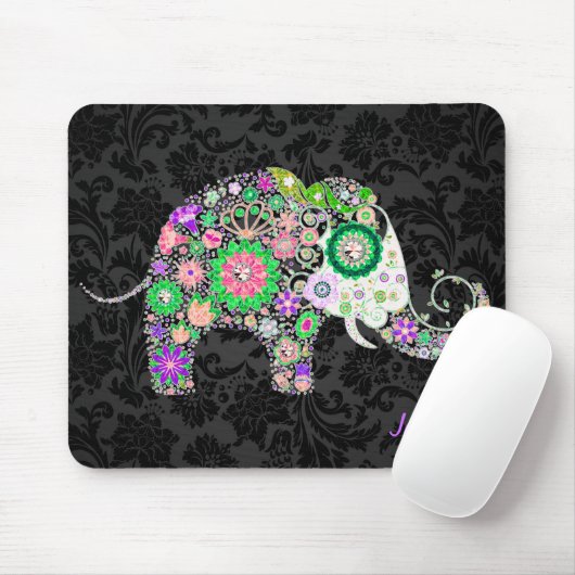 Farbenfrohe Retro-Flora-Elefanten & Diamanten 3 Mousepad (Mit Mouse)