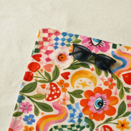 Farbenfrohe Retro-Floral-Aquarell-Strandstadt Strandtuch