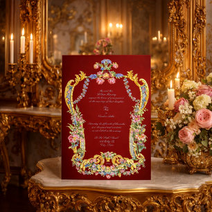 Farbenfrohe Retro-Floral Barock Rokoko 1700er Hoch Einladung
