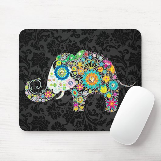 Farbenfrohe Retro Floral Elefant Mousepad (Mit Mouse)