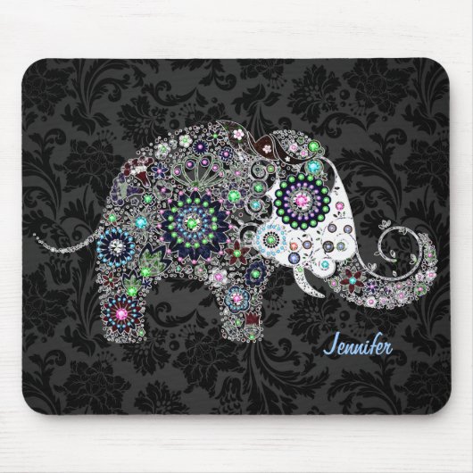 Farbenfrohe Retro Floral Elefanten & Diamanten 2 Mousepad (Vorne)
