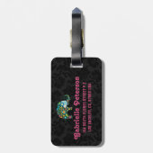 Farbenfrohe Retro Floral Elephant Black Damaskus Gepäckanhänger (Rückseite vertikal)