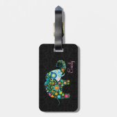 Farbenfrohe Retro Floral Elephant Black Damaskus Gepäckanhänger (Rückseite vertikal)