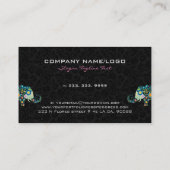 Farbenfrohe Retro Floral Elephant & Black Damaskus Visitenkarte (Rückseite)