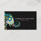 Farbenfrohe Retro Floral Elephant & Black Damaskus Visitenkarte (Vorderseite)