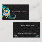 Farbenfrohe Retro Floral Elephant & Black Damaskus Visitenkarte (Vorne/Hinten)