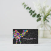 Farbenfrohe Retro-Floral-Kamel und schwarze Damask Visitenkarte (Stehend Vorderseite)