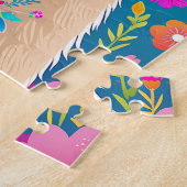 Farbenfrohe Retro Floral Llama Jigsaw Puzzle (Seite)