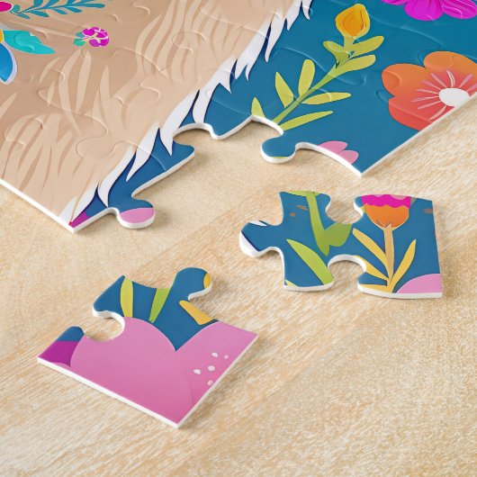 Farbenfrohe Retro Floral Llama Jigsaw Puzzle (Seite)