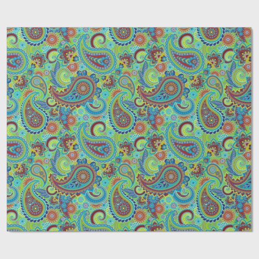 Farbenfrohe Retro-Floral Paisley Muster Geschenkpapier (Flach)