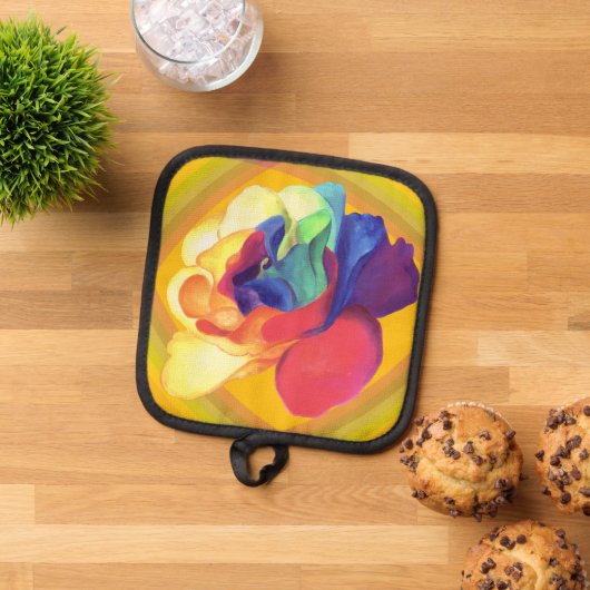 Farbenfrohe Retro Floral Rose Küche Topflappen (Oben Unten)