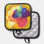 Farbenfrohe Retro Floral Rose Küche Topflappen (Vorderseite/Rückseite)