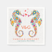 Farbenfrohe Retro Floral Sea Pferde Serviette (Vorderseite)