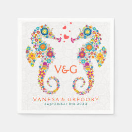 Farbenfrohe Retro Floral Sea Pferde Serviette