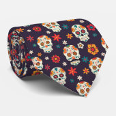Farbenfrohe Retro Floral Sugar Skulls Muster Krawatte (Gerollt)