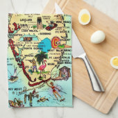 Farbenfrohe Retro Florida Karte Geschirrtuch (Viertel Falte)
