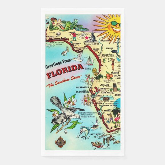 Farbenfrohe Retro Florida Karte Serviette (Vorderseite)
