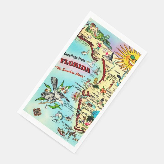 Farbenfrohe Retro Florida Karte Serviette (Ecke)