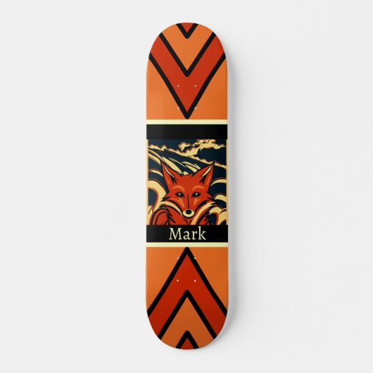 Farbenfrohe Retro Fox Personalisierte Skateboard (Vorne)