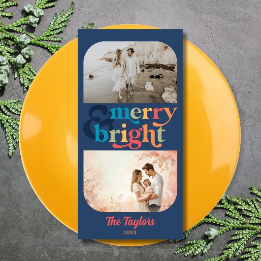 Farbenfrohe Retro Frohe und helle Weihnachten 2 Fo