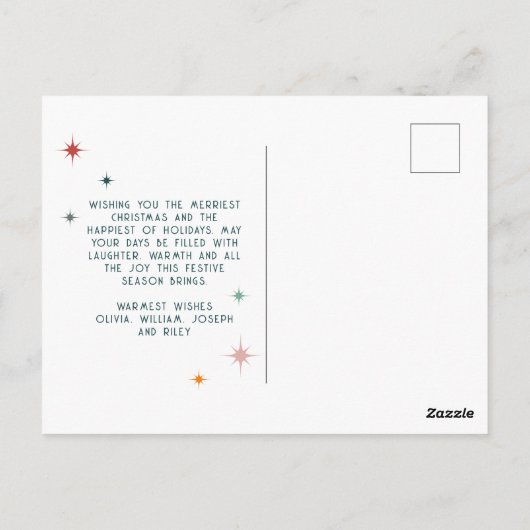 Farbenfrohe Retro Frohe und helle Weihnachten Postkarte (Rückseite)