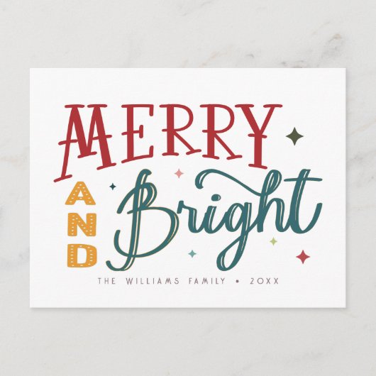 Farbenfrohe Retro Frohe und helle Weihnachten Postkarte (Vorderseite)
