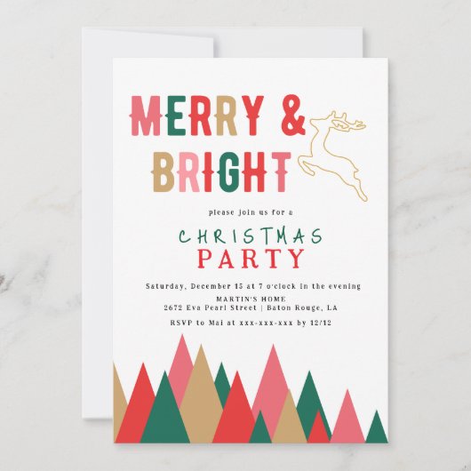 Farbenfrohe Retro Frohe und helle Weihnachtsfeier Einladung (Vorderseite)
