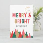 Farbenfrohe Retro Frohe und helle Weihnachtskarte Einladung (Stehend Vorderseite)