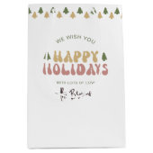 Farbenfrohe Retro Fun Name Happy Holidays Weihnach Mittlere Geschenktüte (Vorderseite)