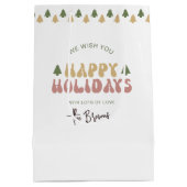 Farbenfrohe Retro Fun Name Happy Holidays Weihnach Mittlere Geschenktüte (Rückseite)