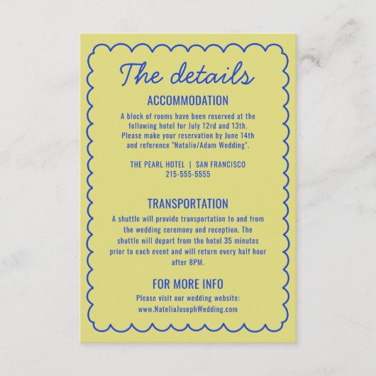 Farbenfrohe Retro Funky Modern Frame Wedding Detai Begleitkarte (Vorderseite)