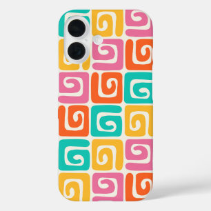 Farbenfrohe Retro-Geometrie-Swirls und kühne Vinta iPhone 16 Hülle