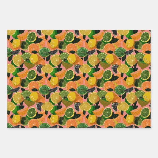 Farbenfrohe Retro Geschenkpapier Set (Vorderseite)