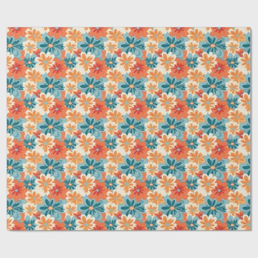 Farbenfrohe Retro Groovy Blumenmuster Geschenkpapier (Flach)