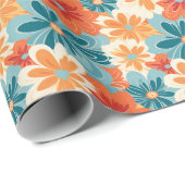 Farbenfrohe Retro Groovy Blumenmuster Geschenkpapier (Rolleneckpunkt)