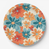 Farbenfrohe Retro Groovy Blumenmuster Pappteller (Vorderseite)