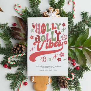 Farbenfrohe Retro Groovy Holly Jolly Vibes Typogra Feiertagskarte