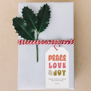 Farbenfrohe Retro Groovy Peace Liebe Joy Holiday Geschenkanhänger