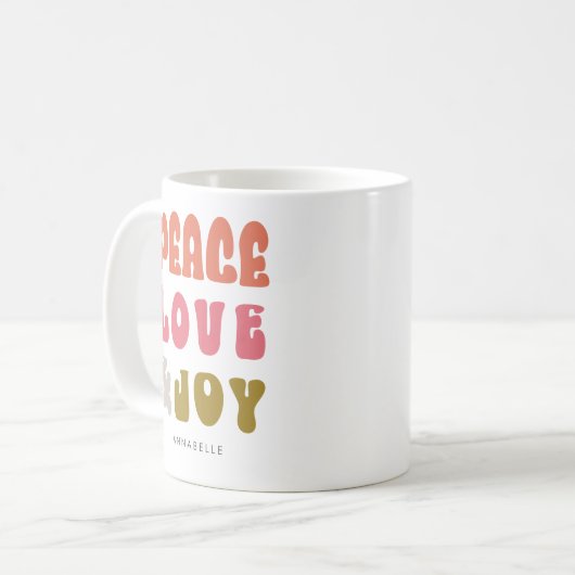 Farbenfrohe Retro Groovy Peace Liebe Joy Holiday Kaffeetasse (Vorderseite Links)