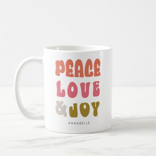 Farbenfrohe Retro Groovy Peace Liebe Joy Holiday Kaffeetasse (Links)