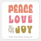 Farbenfrohe Retro Groovy Peace Liebe Joy Holiday Quadratischer Aufkleber (Vorderseite)