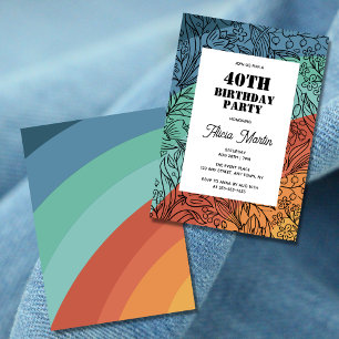 Farbenfrohe Retro Groovy Rainbow Floral 40. Geburt Einladung
