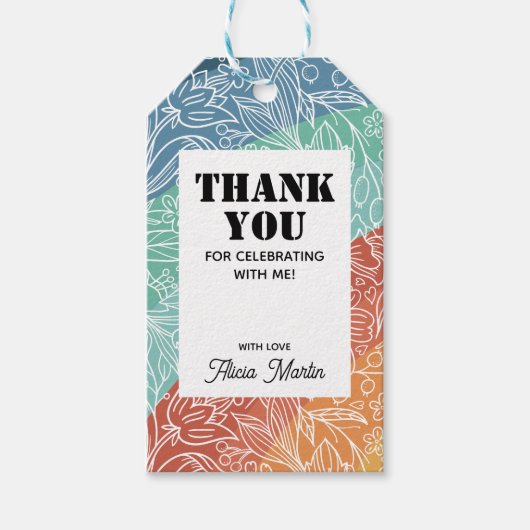 Farbenfrohe Retro Groovy Rainbow Floral Vielen Dan Geschenkanhänger (Vorderseite)