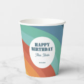 Farbenfrohe Retro Groovy Rainbow Happy Birthday Pappbecher (Rückseite)